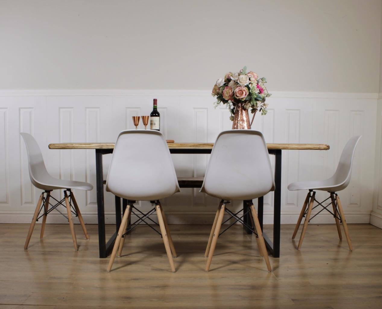 Industrial Dining Table Rustic solid Kitchen Reclaimed Chelsea - Handmade In Britain British Steel Farmhouse Wooden Metal Contemporary.