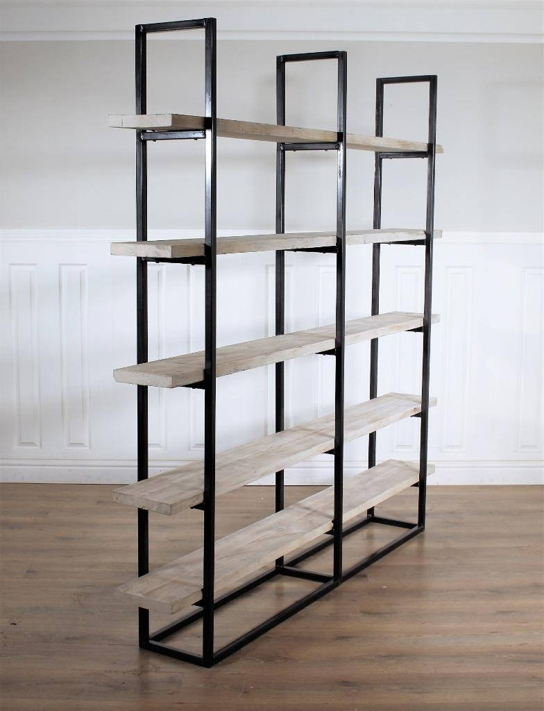 Industrial Scandi Wood Bookcase Bookshelf Shelves Unit Vintage Metal Solid Storage Shelving Shelf Display Rustic Retro Nordic Scandi.