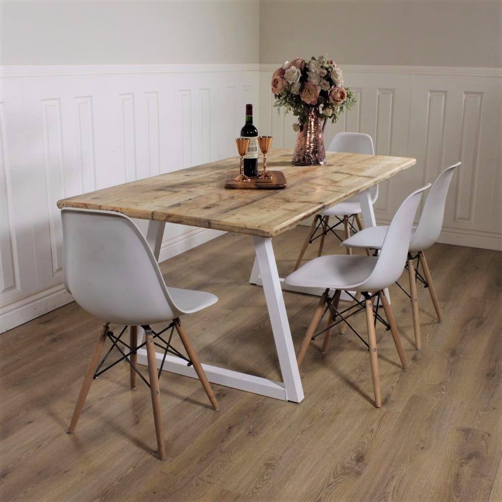 Industrial Dining Table ANY COLOUR base Rustic solid Kitchen Steel Reclaimed Modern Any RAL colour powder coat Handmade in Britain.