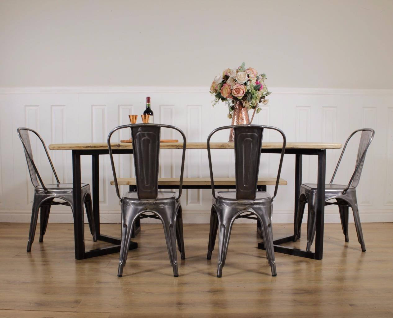 Industrial Dining Table Rustic solid Kitchen farmhouse Steel Reclaimed Lewis.