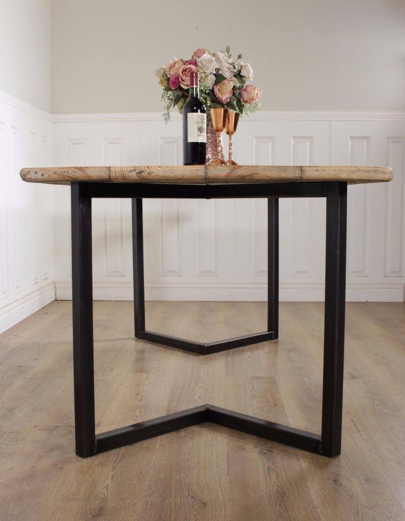 Industrial Dining Table Rustic solid Kitchen farmhouse Steel Reclaimed Lewis.