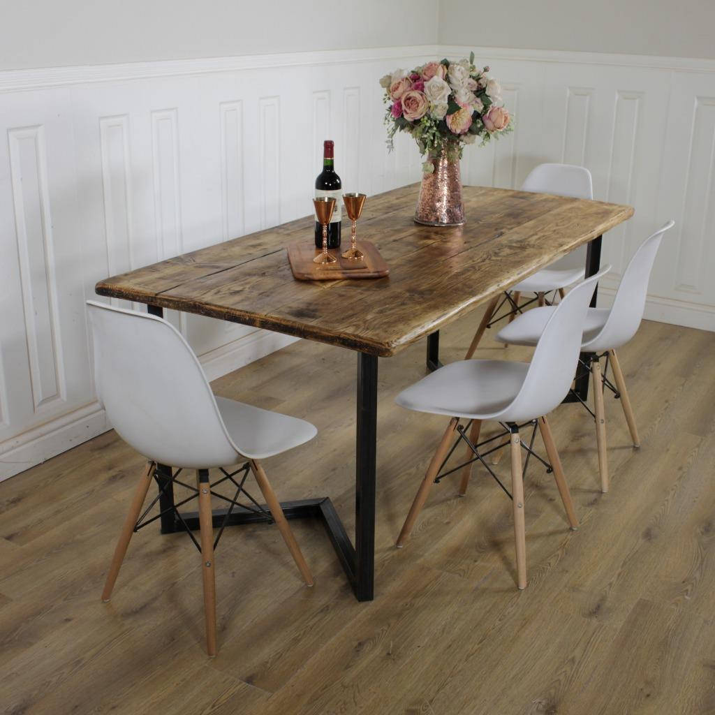 Industrial Dining Table Rustic solid Kitchen farmhouse Steel Reclaimed Lewis.