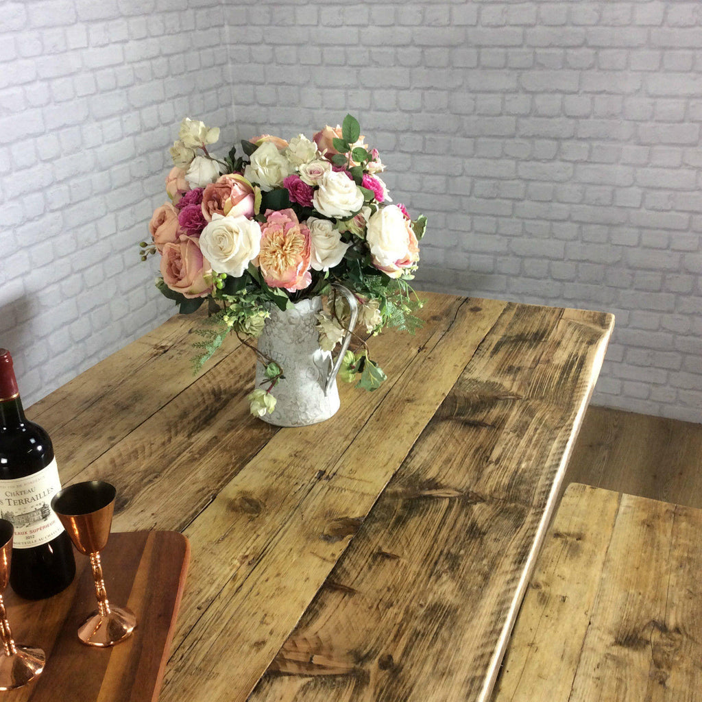 Rustic Dining table Industrial 6 8 Seater Solid Reclaimed Wood Metal Bar Cafe Restaurant Furniture Steel Handmade in Britain ALL SIZES.