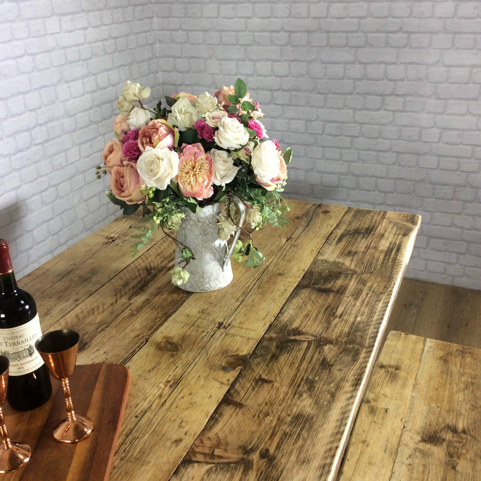 Rustic Dining table Industrial 6 8 Seater Solid Reclaimed Wood Metal Bar Cafe Restaurant Furniture Steel Handmade in Britain ALL SIZES.