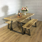 Rustic Dining table Industrial 6 8 Seater Solid Reclaimed Wood Metal Bar Cafe Restaurant Furniture Steel Handmade in Britain ALL SIZES.