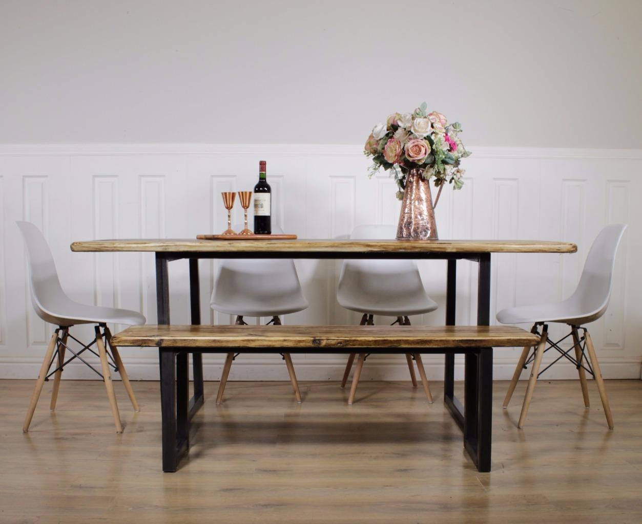 Industrial Dining Table Rustic solid Kitchen Reclaimed Chelsea - Handmade In Britain British Steel Farmhouse Wooden Metal Contemporary.