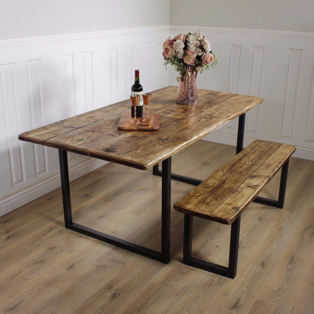 Industrial Dining Table Rustic solid Kitchen Reclaimed Chelsea - Handmade In Britain British Steel Farmhouse Wooden Metal Contemporary.