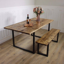 Load image into Gallery viewer, Industrial Dining Table Rustic solid Kitchen Reclaimed Chelsea - Handmade In Britain British Steel Farmhouse Wooden Metal Contemporary.

