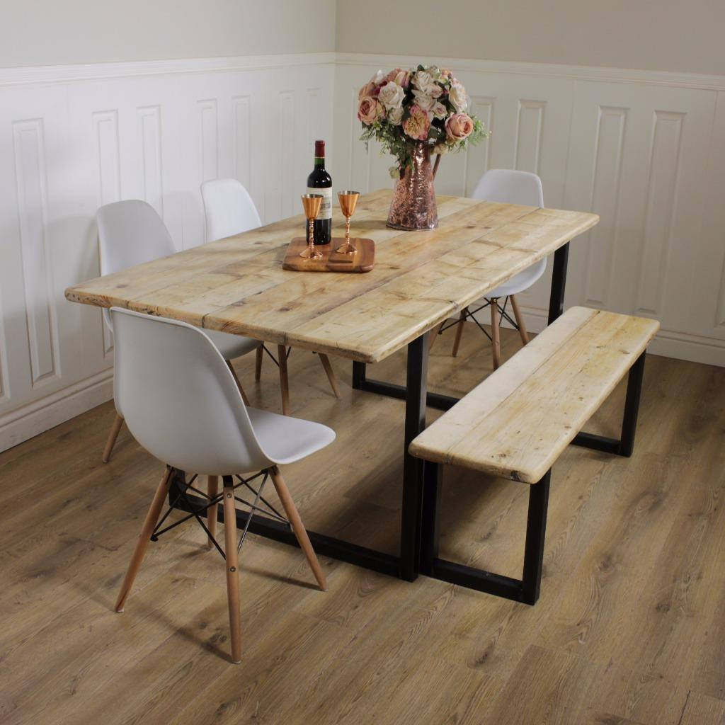 Industrial Dining Table Rustic solid Kitchen Reclaimed Chelsea - Handmade In Britain British Steel Farmhouse Wooden Metal Contemporary.