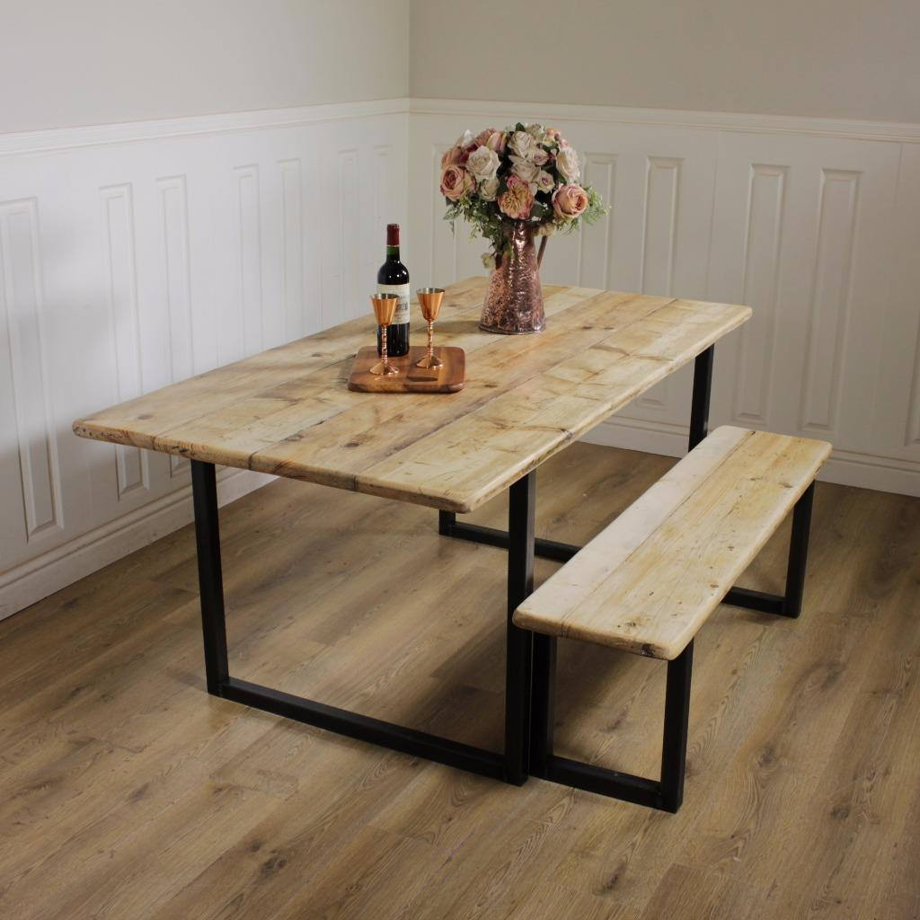 Industrial Dining Table Rustic solid Kitchen Reclaimed Chelsea - Handmade In Britain British Steel Farmhouse Wooden Metal Contemporary.
