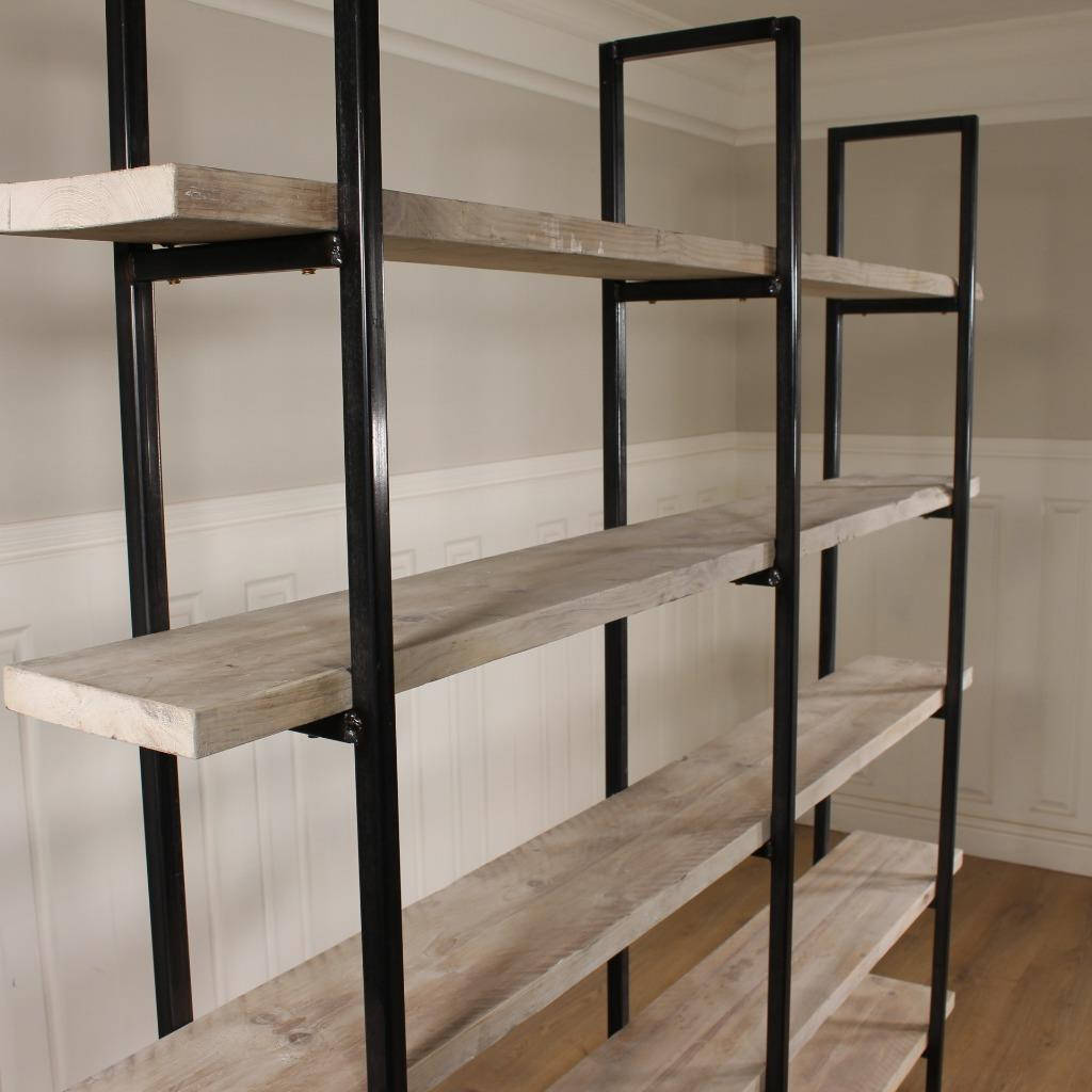 Industrial Scandi Wood Bookcase Bookshelf Shelves Unit Vintage Metal Solid Storage Shelving Shelf Display Rustic Retro Nordic Scandi.