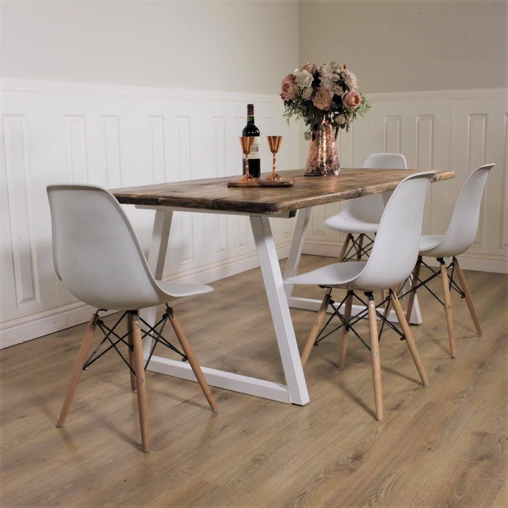 Industrial Dining Table ANY COLOUR base Rustic solid Kitchen Steel Reclaimed Modern Any RAL colour powder coat Handmade in Britain.