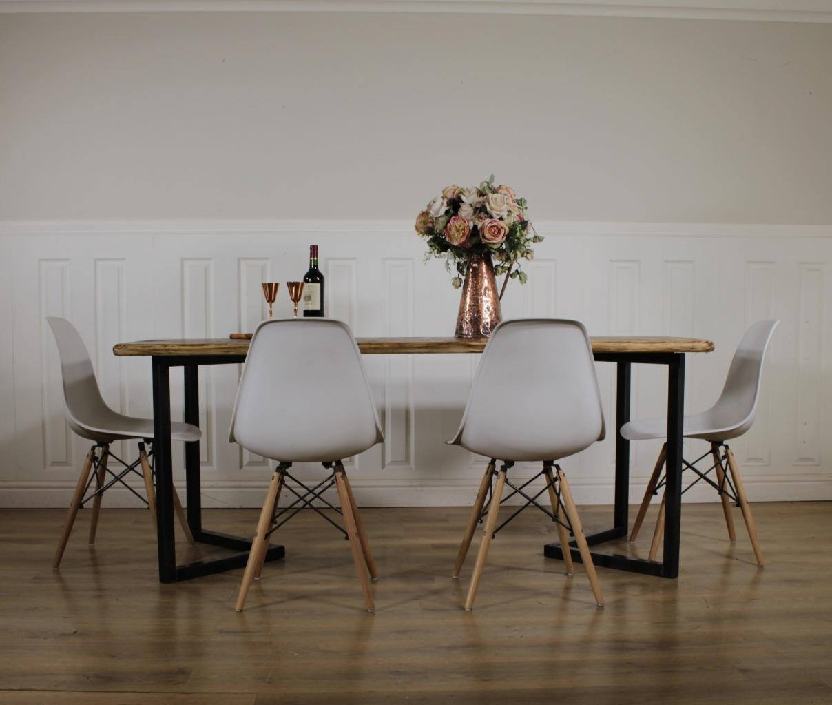 Industrial Dining Table Rustic solid Kitchen farmhouse Steel Reclaimed Lewis.