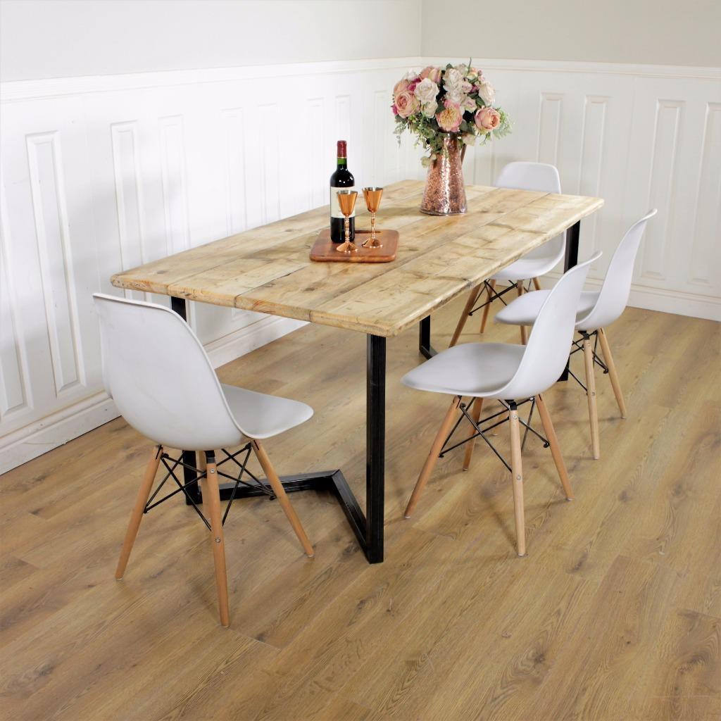 Industrial Dining Table Rustic solid Kitchen farmhouse Steel Reclaimed Lewis.