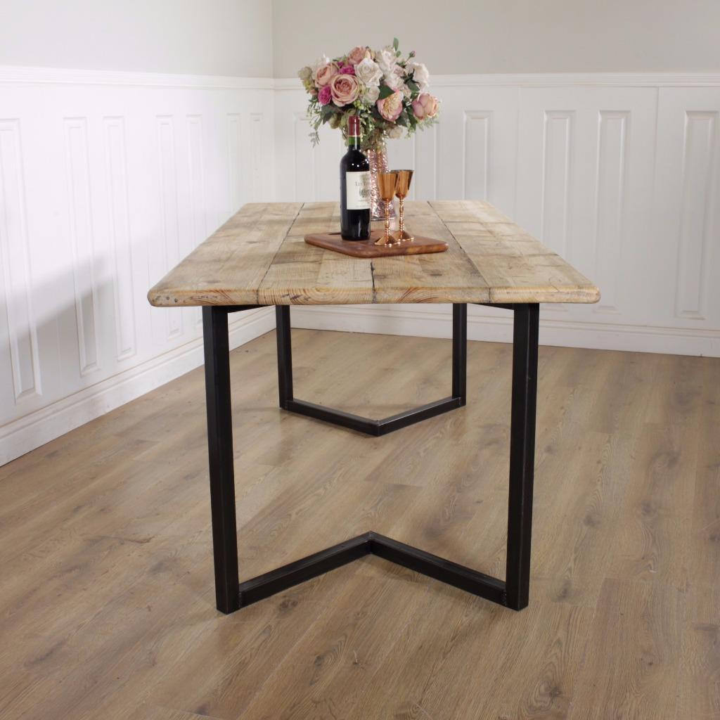 Industrial Dining Table Rustic solid Kitchen farmhouse Steel Reclaimed Lewis.