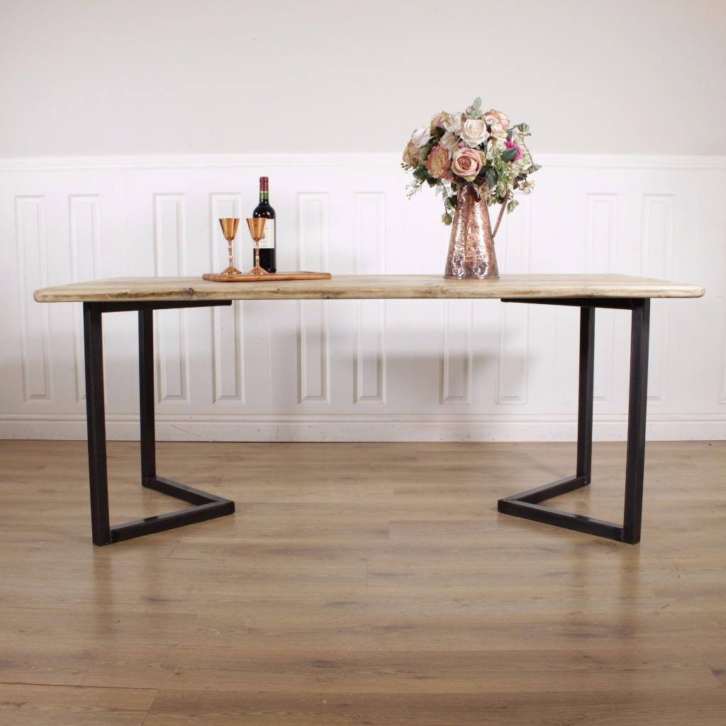 Industrial Dining Table Rustic solid Kitchen farmhouse Steel Reclaimed Lewis.