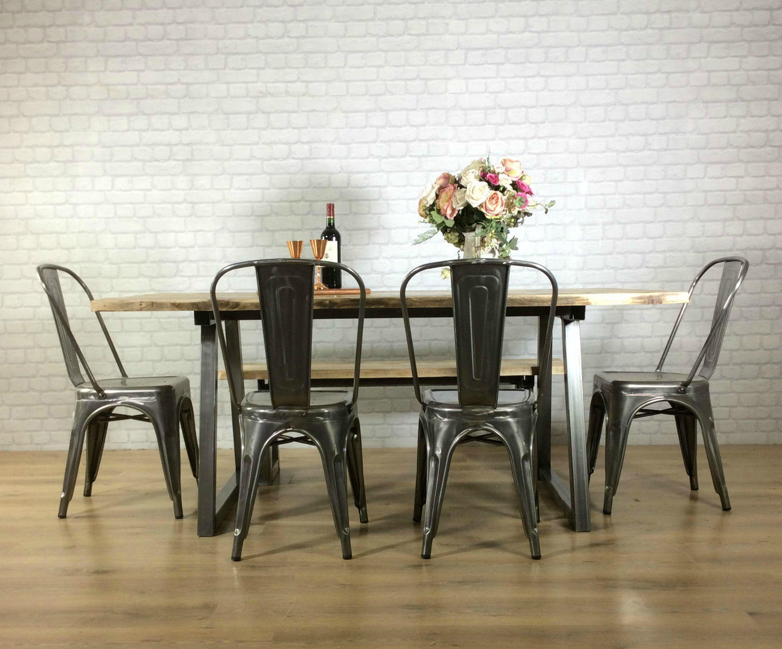 Rustic Dining table Industrial 6 8 Seater Solid Reclaimed Wood Metal Bar Cafe Restaurant Furniture Steel Handmade in Britain ALL SIZES.