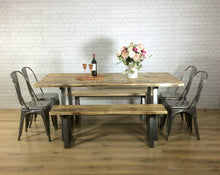 Load image into Gallery viewer, Rustic Dining table Industrial 6 8 Seater Solid Reclaimed Wood Metal Bar Cafe Restaurant Furniture Steel Handmade in Britain ALL SIZES.
