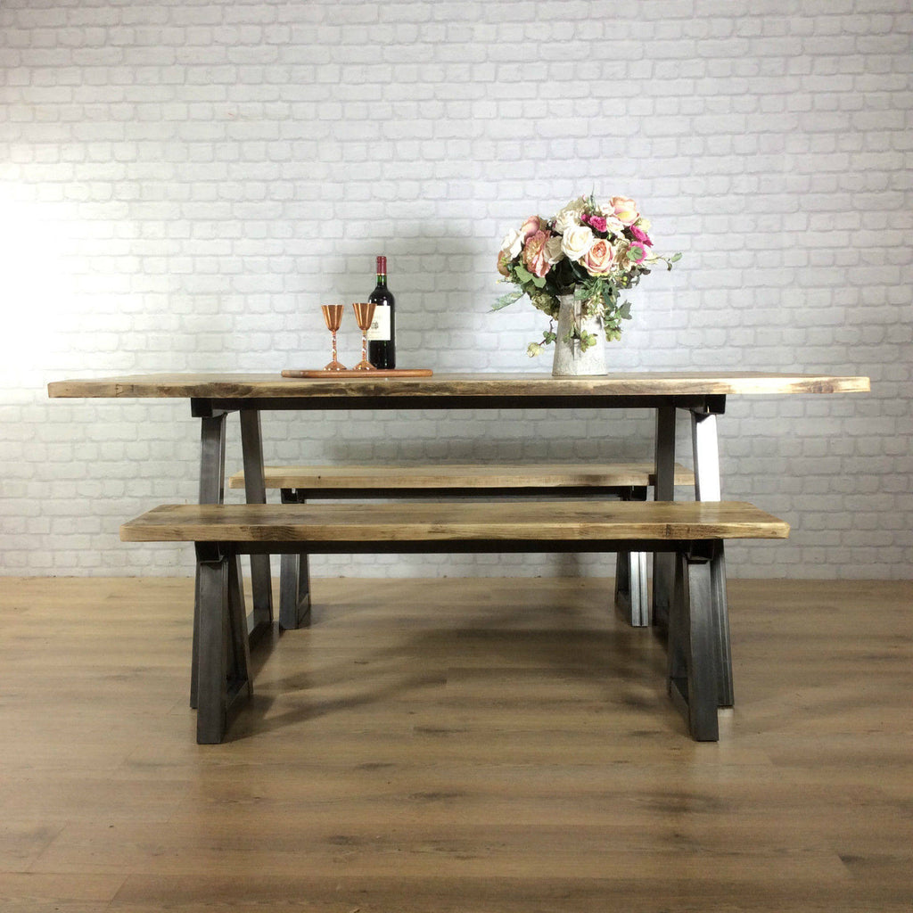 Rustic Dining table Industrial 6 8 Seater Solid Reclaimed Wood Metal Bar Cafe Restaurant Furniture Steel Handmade in Britain ALL SIZES.