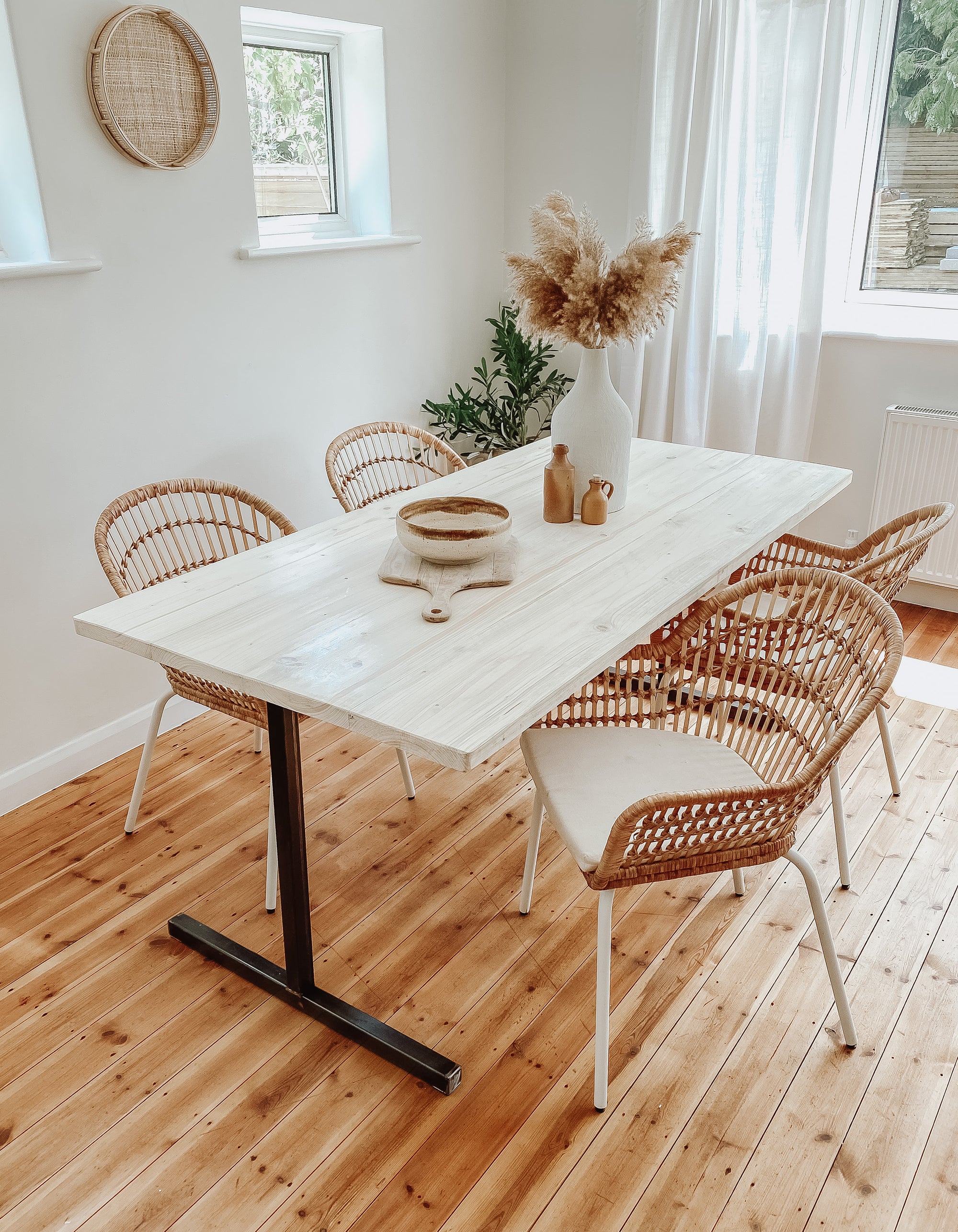 White Dining Table Reclaimed Wood Isla - Handmade in Britain Kitchen Set Farmhouse Vintage Industrial Scandi Nordic Beech Pine Oak.