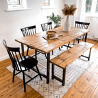 Kitchen Table Dining Set With Bench Oak Wood Small to 8 Seater Space Saving Wooden Scandi 4 seat Chairs Rustic Reclaimed Narrow Farmhouse Modern