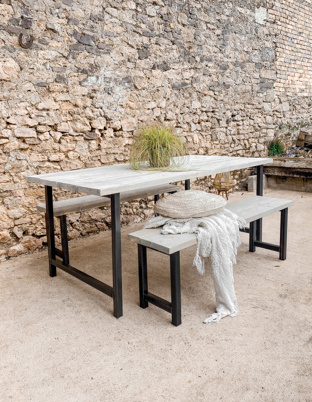 Outdoor Garden Table Wooden Set Dining Grey Solid Wood Bench Piece Patio Furniture 6 8 seater 10 12 Oak Bistro Acacia Teak.