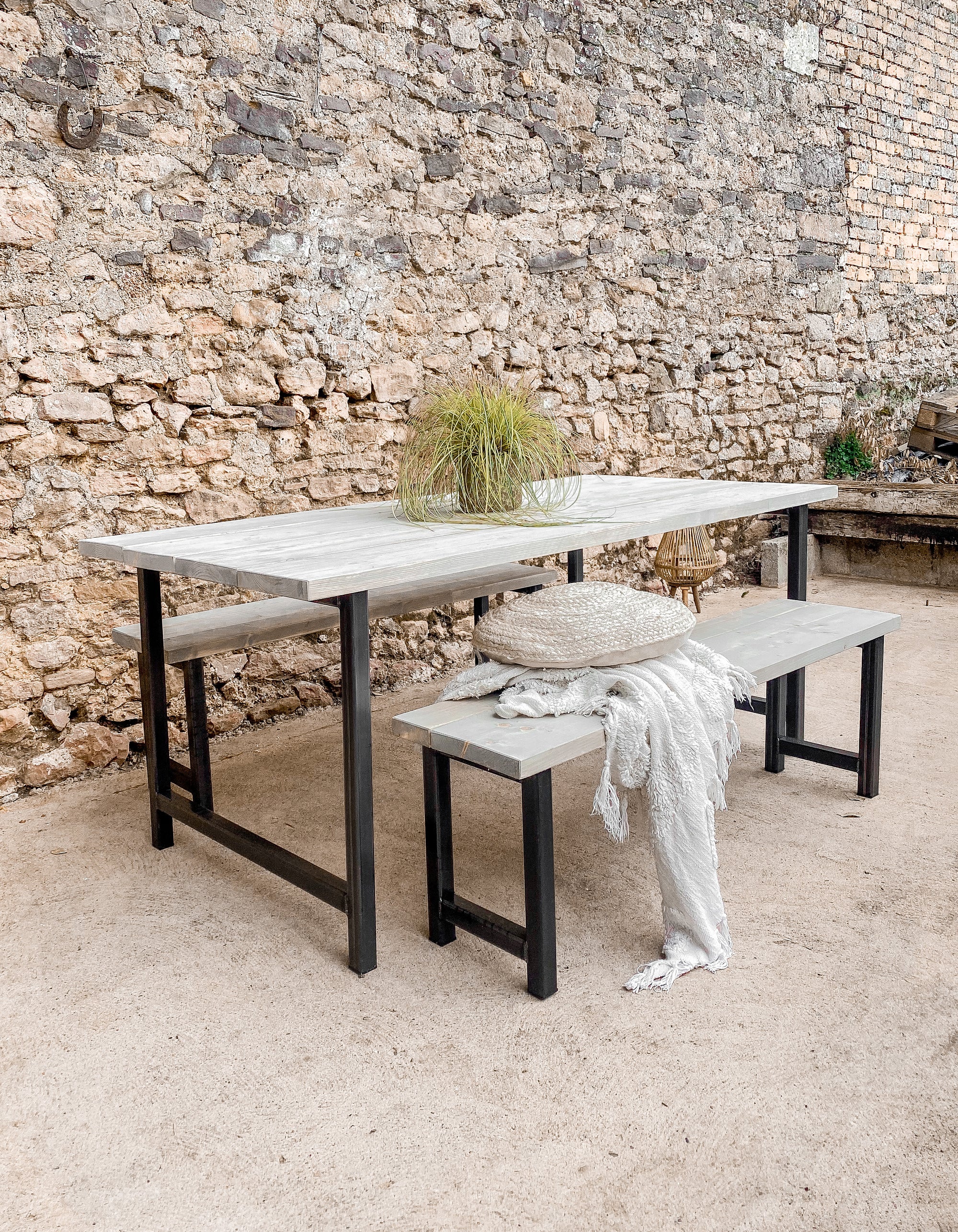 Outdoor Garden Table Wooden Set Dining Grey Solid Wood Bench Piece Patio Furniture 6 8 seater 10 12 Oak Bistro Acacia Teak.