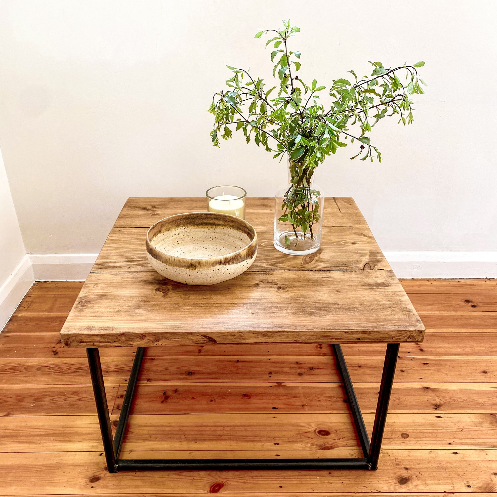 Rustic Wood Coffee Table Square Slab Reclaimed Country Antique Vintage