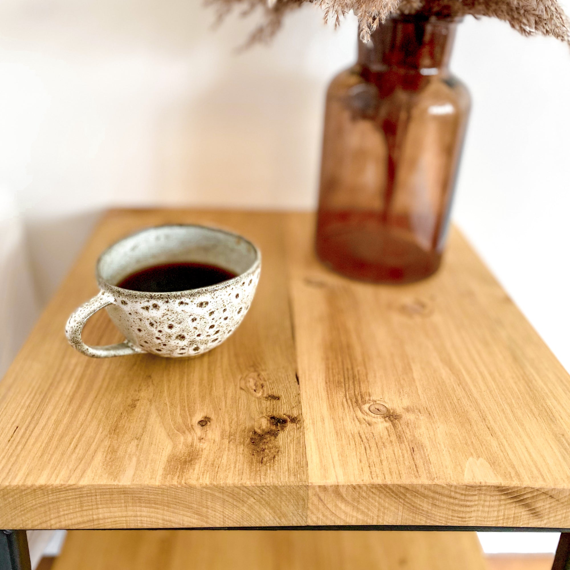 Wooden Bedside Table Small Side set Narrow Slim Oak Rustic Nightstand Bed Tall Low Pine Industrial Metal Scandi Mid century