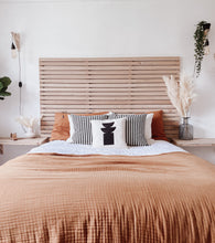 Load image into Gallery viewer, Slatted Wooden Headboard Solid Oak Japandi Head Board Modern farmhouse minimalist Scandinavian wood bedroom bed king superking single double scandi.
