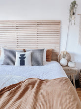 Load image into Gallery viewer, Slatted Wooden Headboard Solid Oak Japandi Head Board Modern farmhouse minimalist Scandinavian wood bedroom bed king superking single double scandi.
