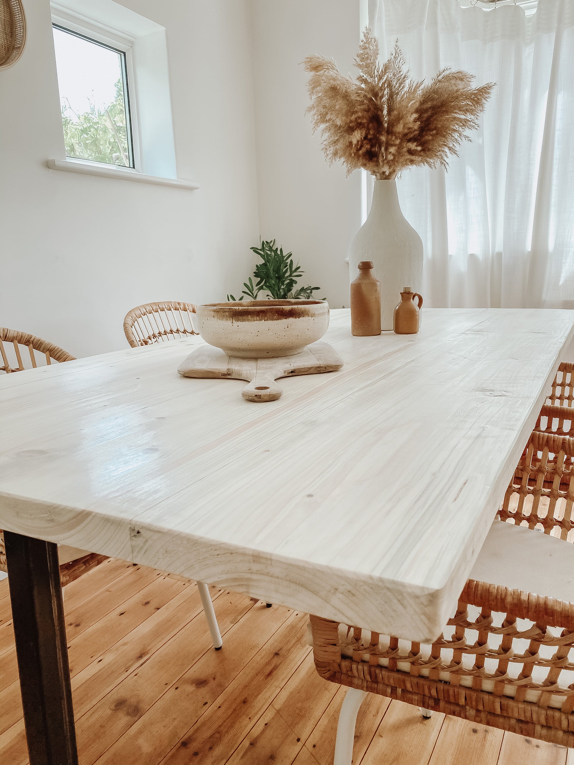 White Dining Table Reclaimed Wood Isla - Handmade in Britain Kitchen Set Farmhouse Vintage Industrial Scandi Nordic Beech Pine Oak.