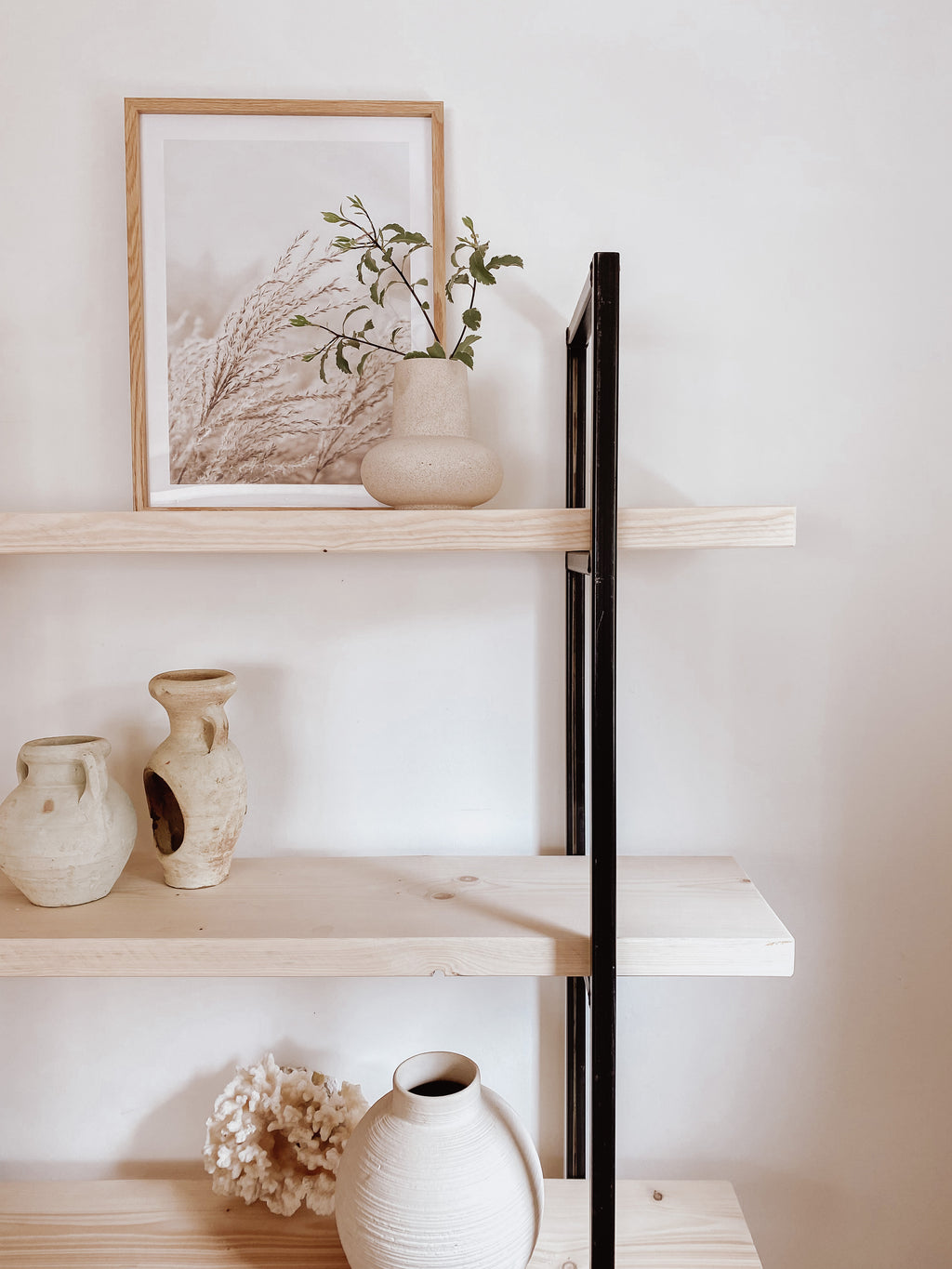 The White Bookcase Book Shelf Ladder White Shelves Wall Open Shelving Small Corner Unit Solid Wood Oak Narrow Tall Shelfie Wooden Industrial Neutral