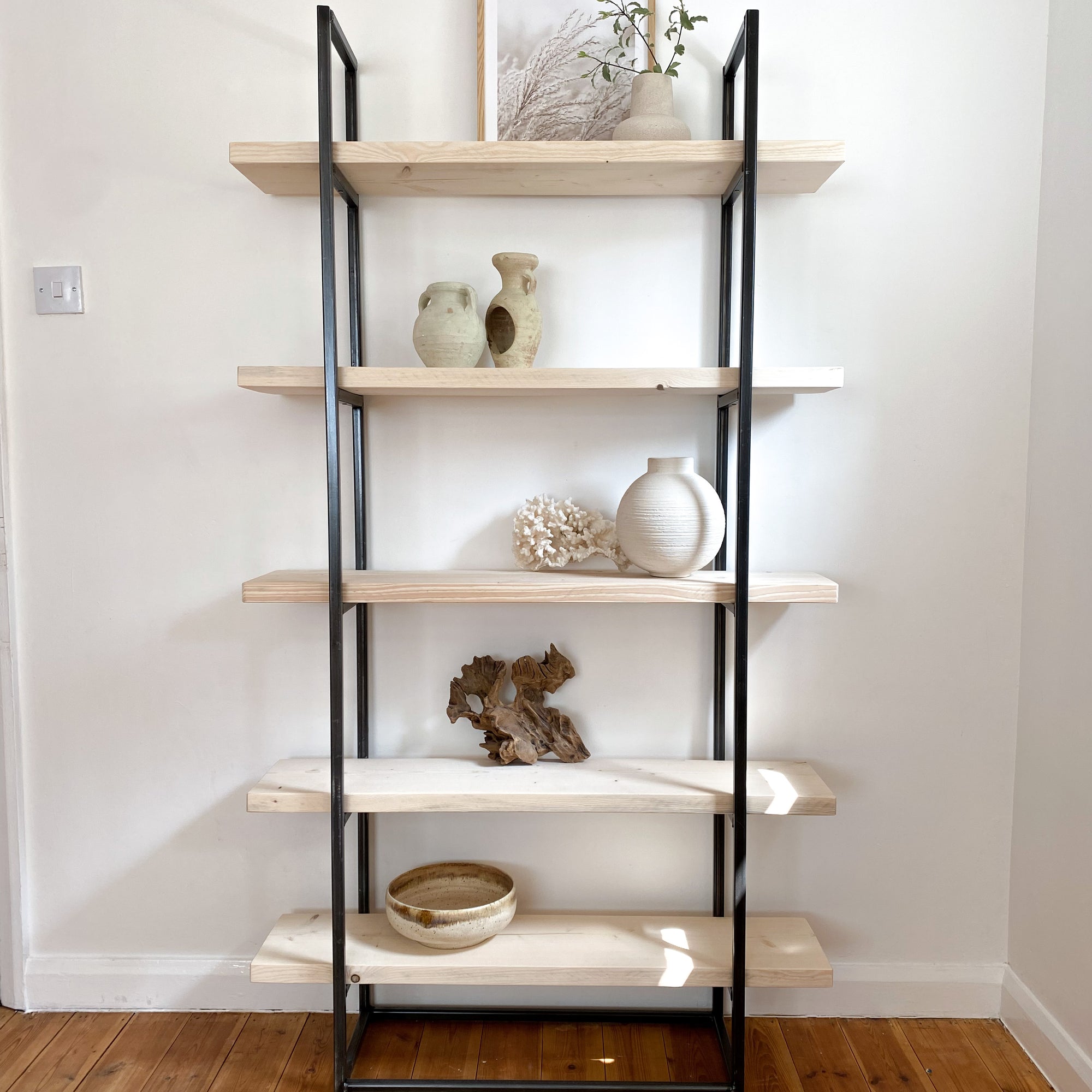 The White Bookcase Book Shelf Ladder White Shelves Wall Open Shelving Small Corner Unit Solid Wood Oak Narrow Tall Shelfie Wooden Industrial Neutral