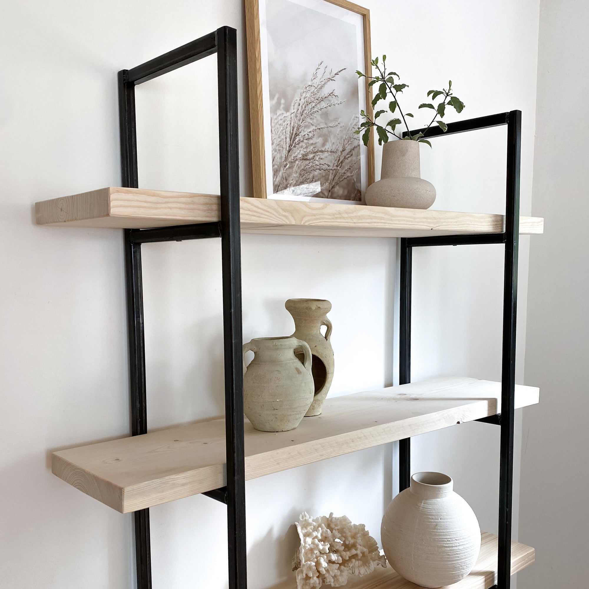 The White Bookcase Book Shelf Ladder White Shelves Wall Open Shelving Small Corner Unit Solid Wood Oak Narrow Tall Shelfie Wooden Industrial Neutral