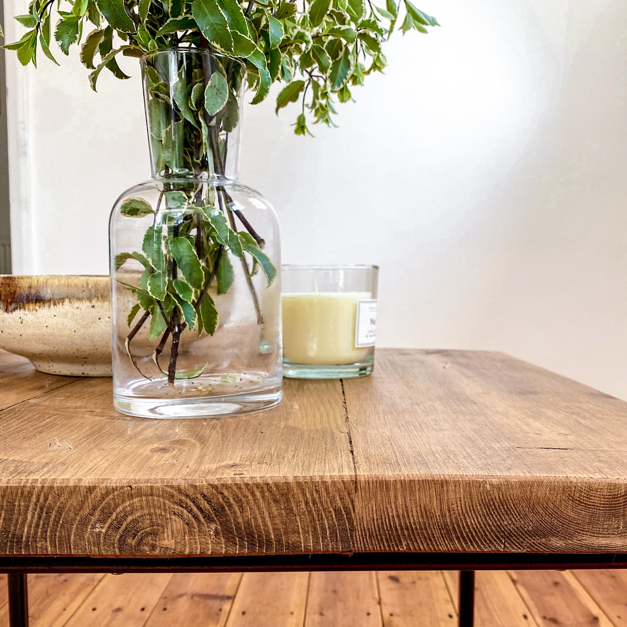 Rustic Wood Coffee Table Square Slab Reclaimed Country Antique Vintage