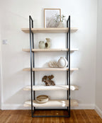 The White Bookcase Book Shelf Ladder White Shelves Wall Open Shelving Small Corner Unit Solid Wood Oak Narrow Tall Shelfie Wooden Industrial Neutral