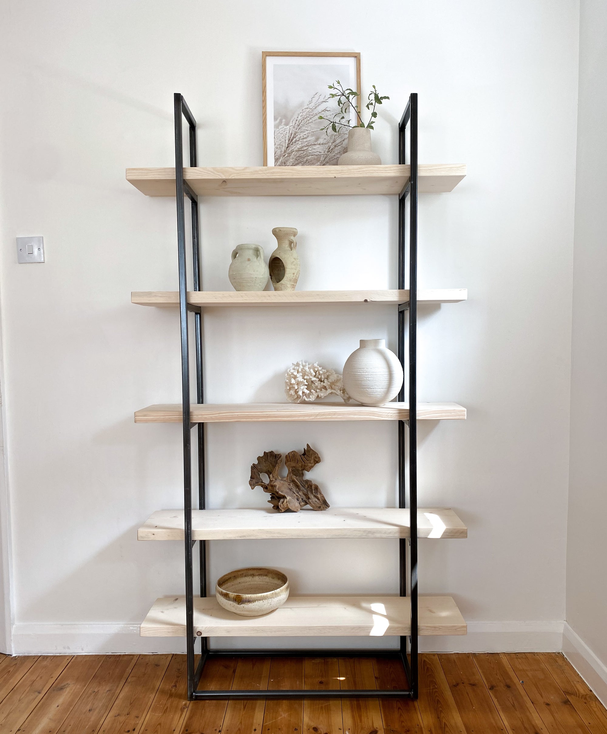 The White Bookcase Book Shelf Ladder White Shelves Wall Open Shelving Small Corner Unit Solid Wood Oak Narrow Tall Shelfie Wooden Industrial Neutral