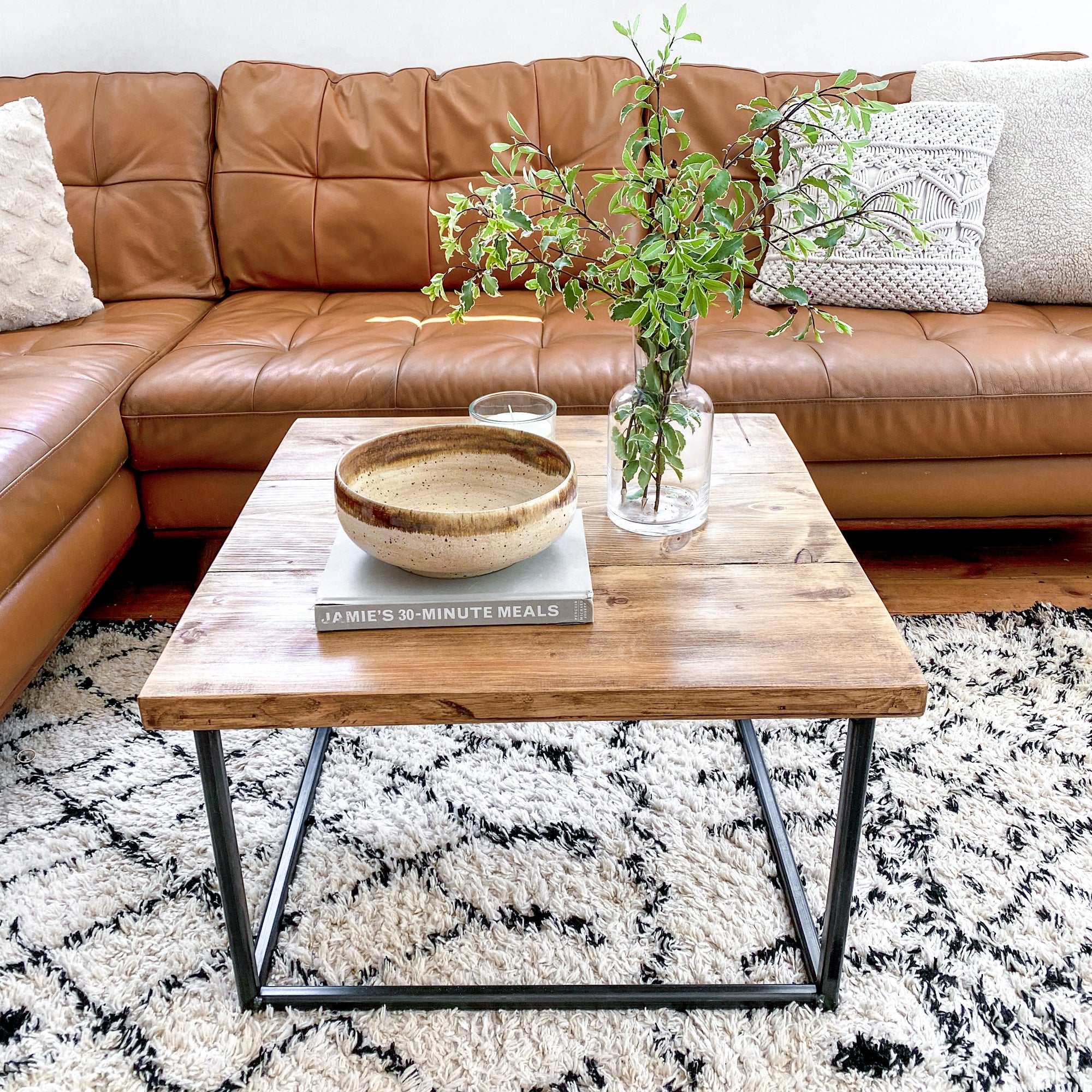 Rustic Wood Coffee Table Square Slab Reclaimed Country Antique Vintage