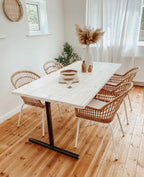 White Dining Table Reclaimed Wood Isla - Handmade in Britain Kitchen Set Farmhouse Vintage Industrial Scandi Nordic Beech Pine Oak.
