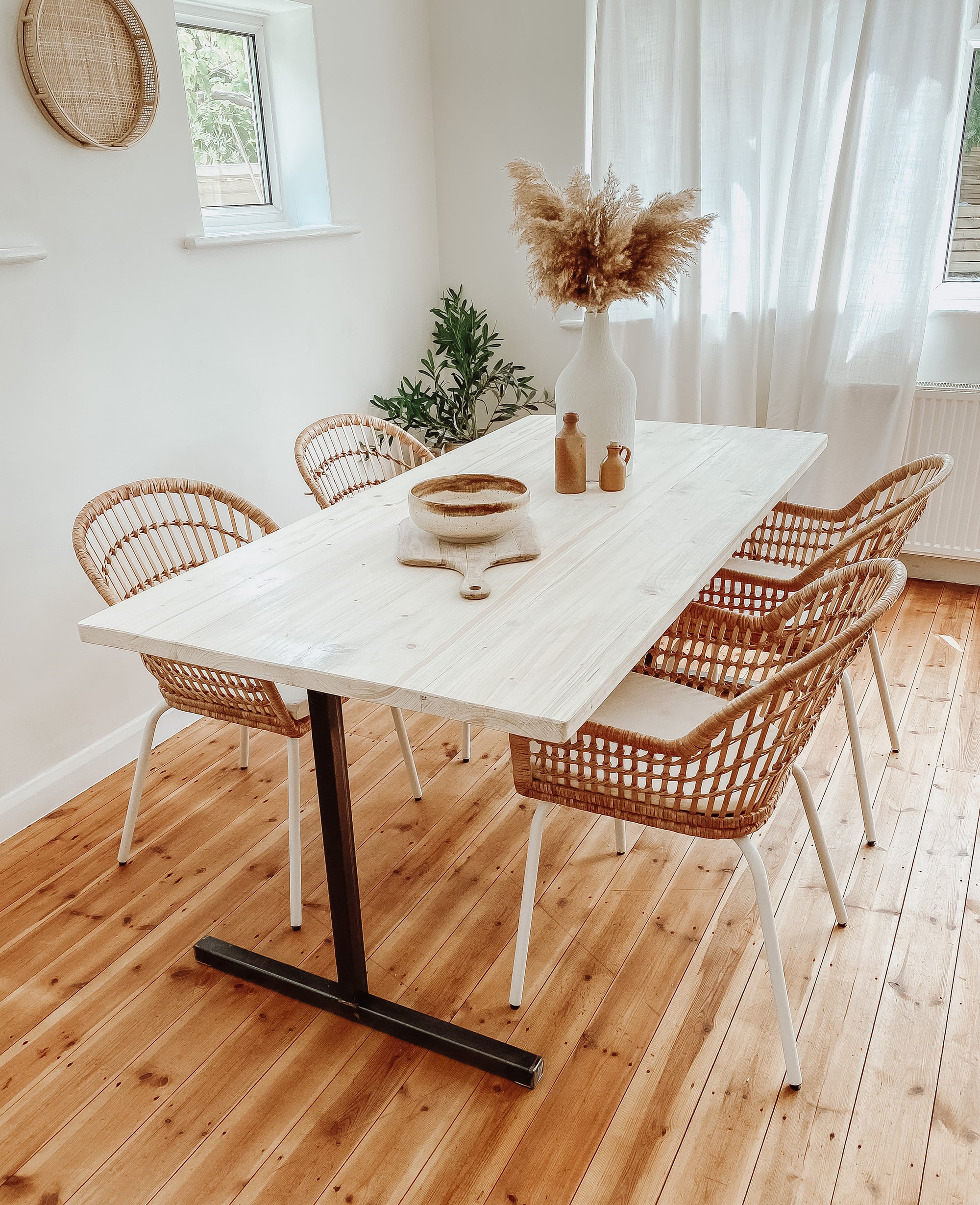 White Dining Table Reclaimed Wood Isla - Handmade in Britain Kitchen Set Farmhouse Vintage Industrial Scandi Nordic Beech Pine Oak.