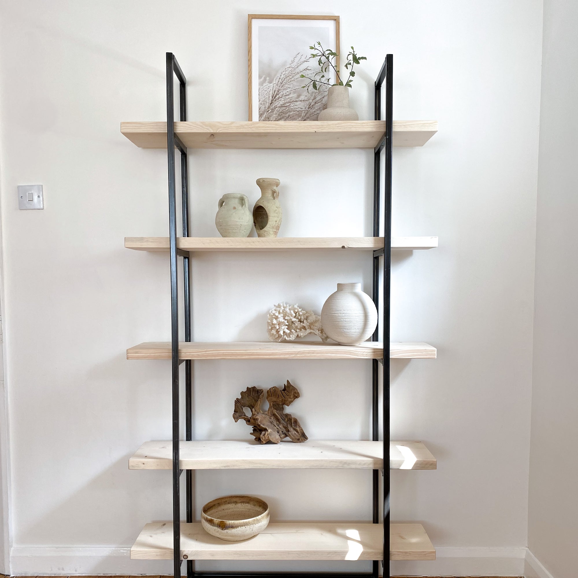 The White Bookcase Book Shelf Ladder White Shelves Wall Open Shelving Small Corner Unit Solid Wood Oak Narrow Tall Shelfie Wooden Industrial Neutral