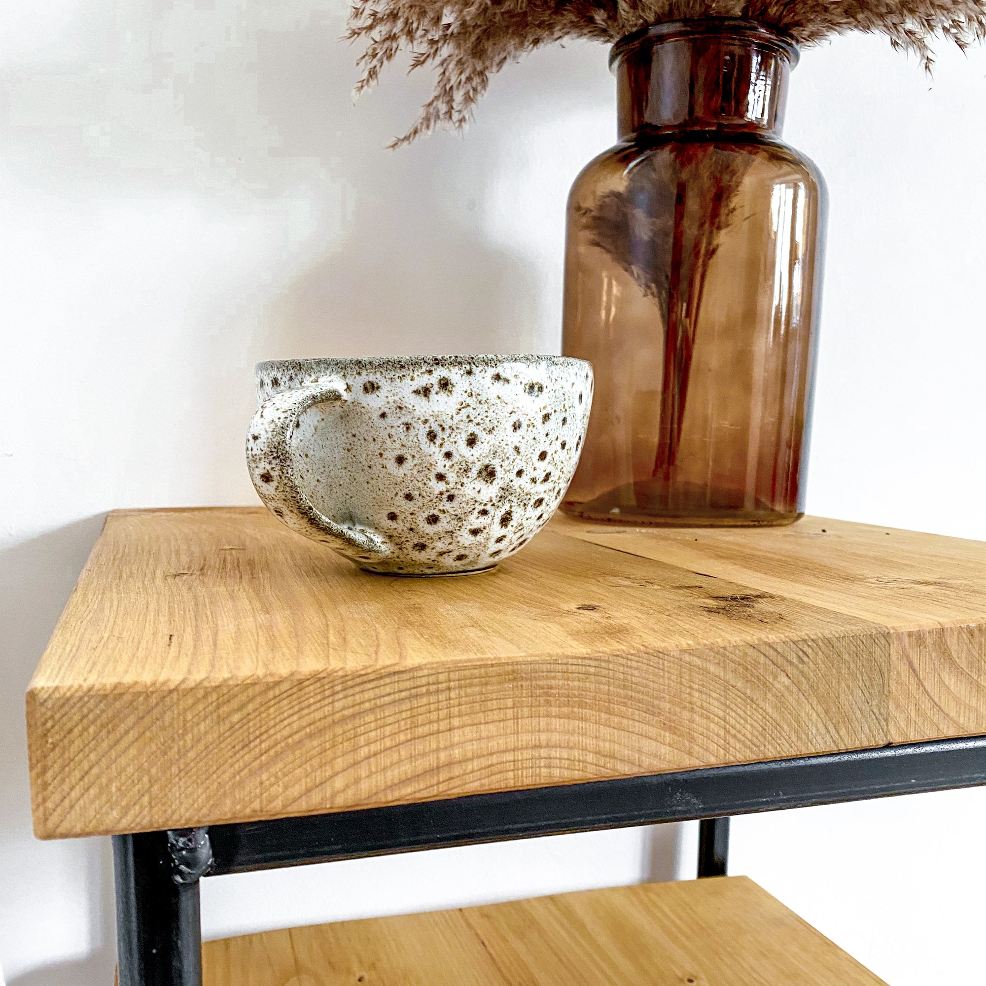 Wooden Bedside Table Small Side set Narrow Slim Oak Rustic Nightstand Bed Tall Low Pine Industrial Metal Scandi Mid century