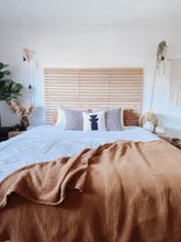 Load image into Gallery viewer, Slatted Wooden Headboard Solid Oak Japandi Head Board Modern farmhouse minimalist Scandinavian wood bedroom bed king superking single double scandi.

