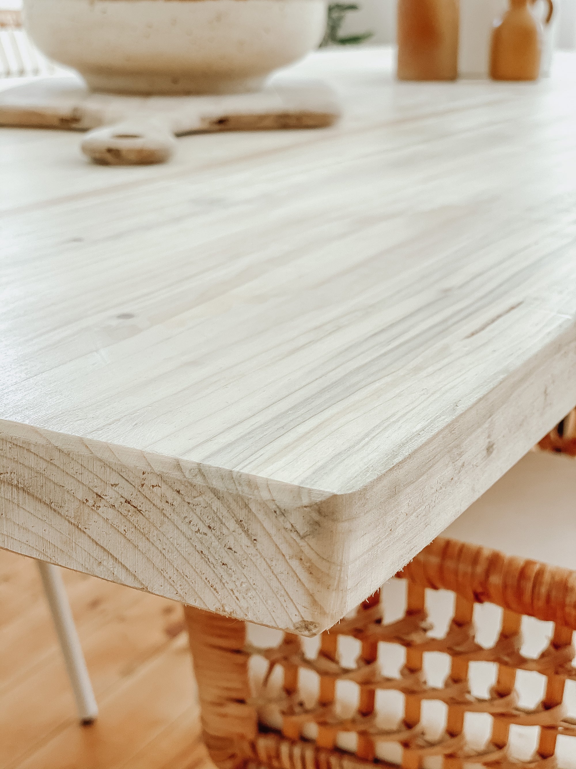 White Dining Table Reclaimed Wood Isla - Handmade in Britain Kitchen Set Farmhouse Vintage Industrial Scandi Nordic Beech Pine Oak.