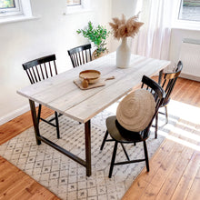 Load image into Gallery viewer, Grey Trestle Dining Table Wooden Kitchen Set Solid Wood Bench Chairs 4 Seat 8 Seater 
