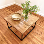 Rustic Wood Coffee Table Square Slab Reclaimed Country Antique Vintage