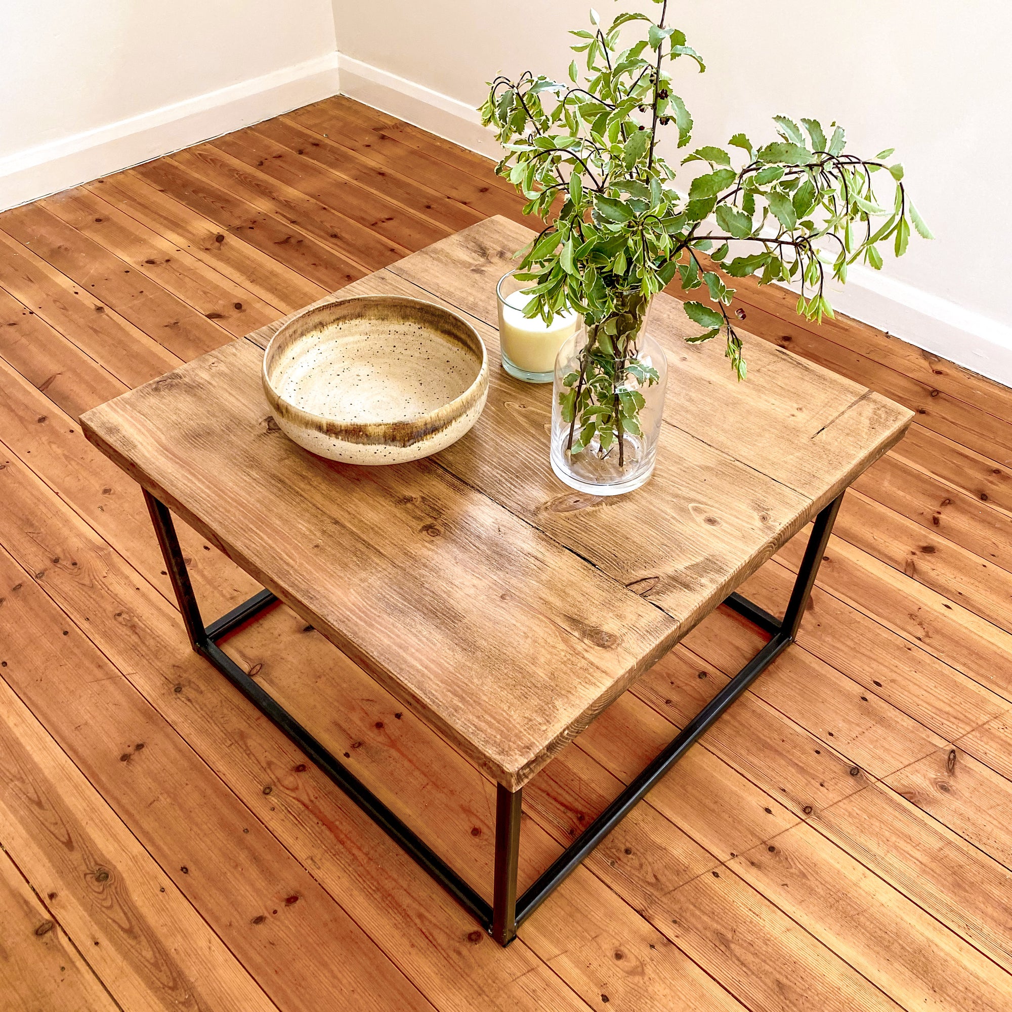 Rustic Wood Coffee Table Square Slab Reclaimed Country Antique Vintage