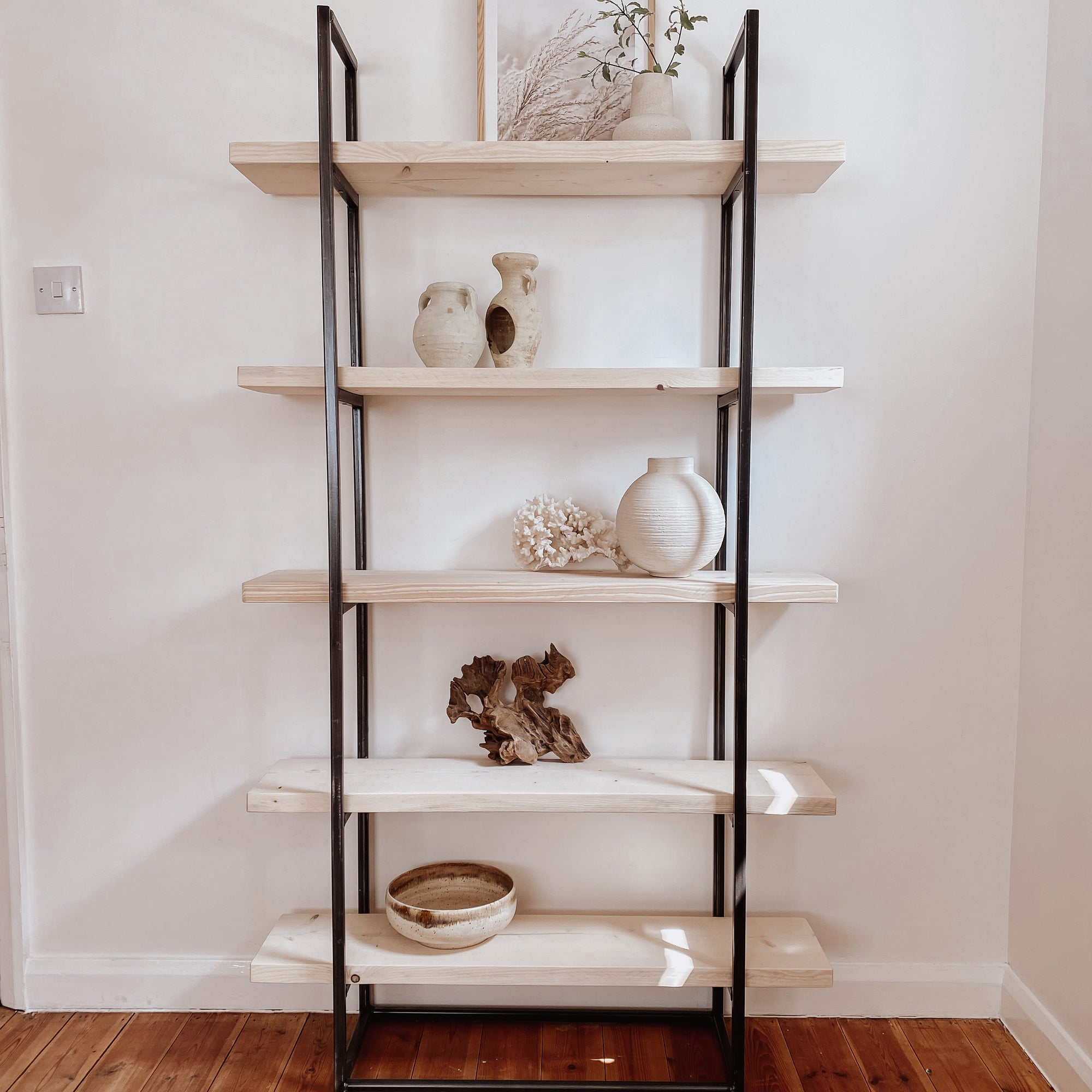 The White Bookcase Book Shelf Ladder White Shelves Wall Open Shelving Small Corner Unit Solid Wood Oak Narrow Tall Shelfie Wooden Industrial Neutral