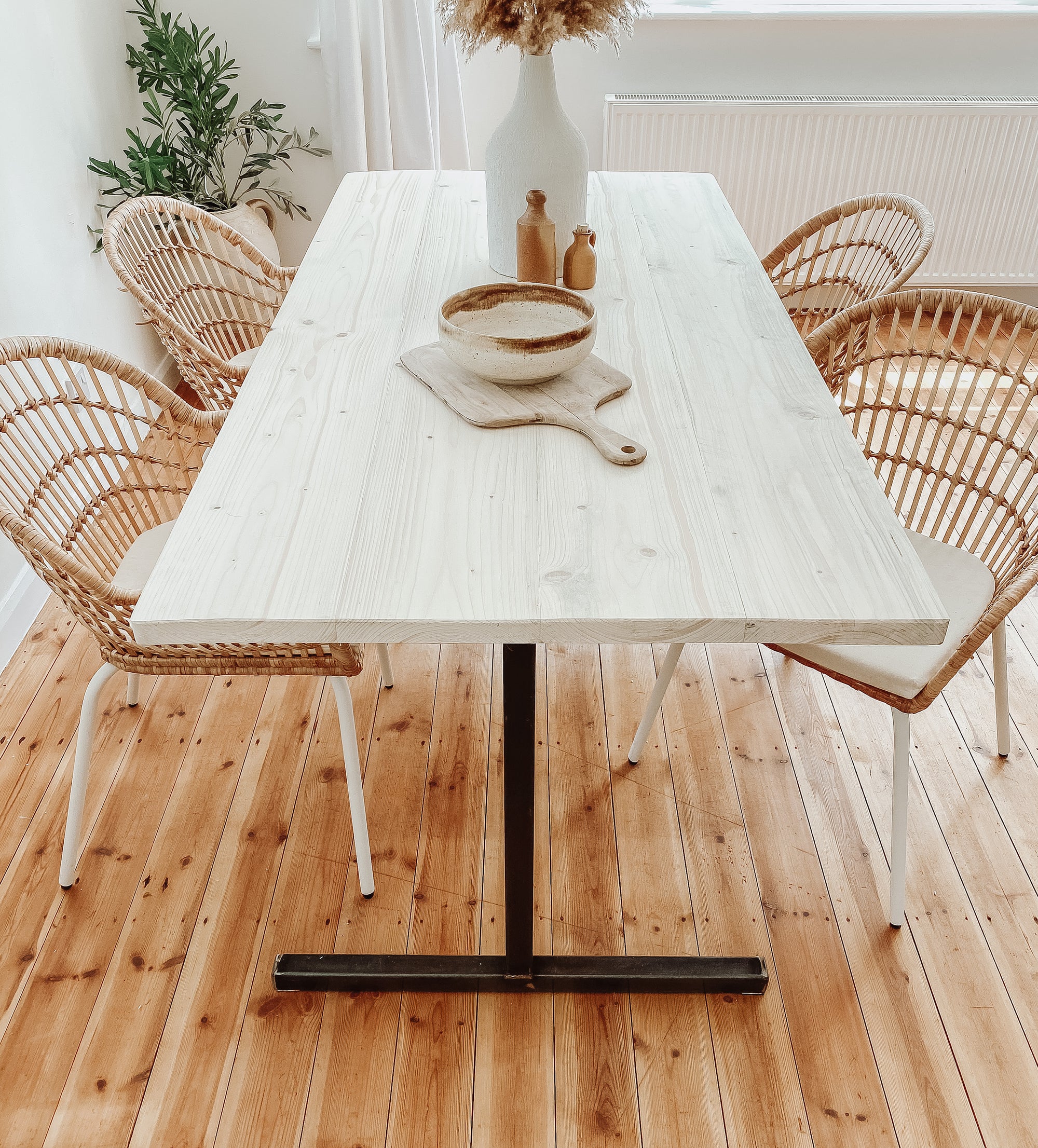 White Dining Table Reclaimed Wood Isla - Handmade in Britain Kitchen Set Farmhouse Vintage Industrial Scandi Nordic Beech Pine Oak.